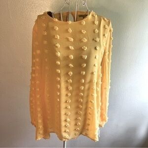 Ophelia Roe soft yellow pom top, 1 button back neckline closure. Sz L. NWT.